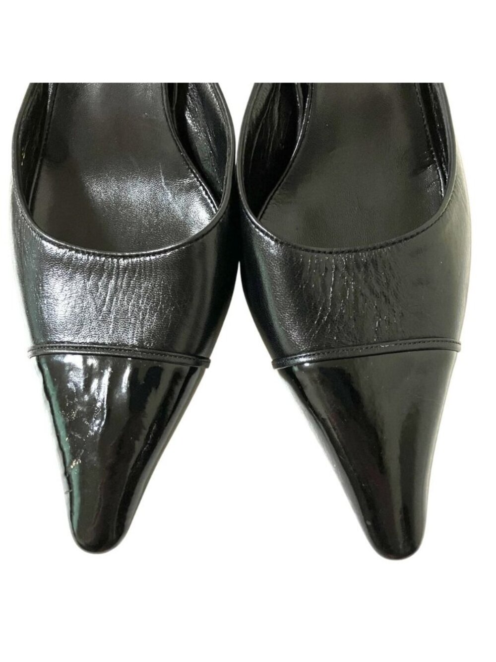 Chanel Vintage Sling Back Pointed Toe Pumps 36.5 Black Heel - Picture 4 of 10